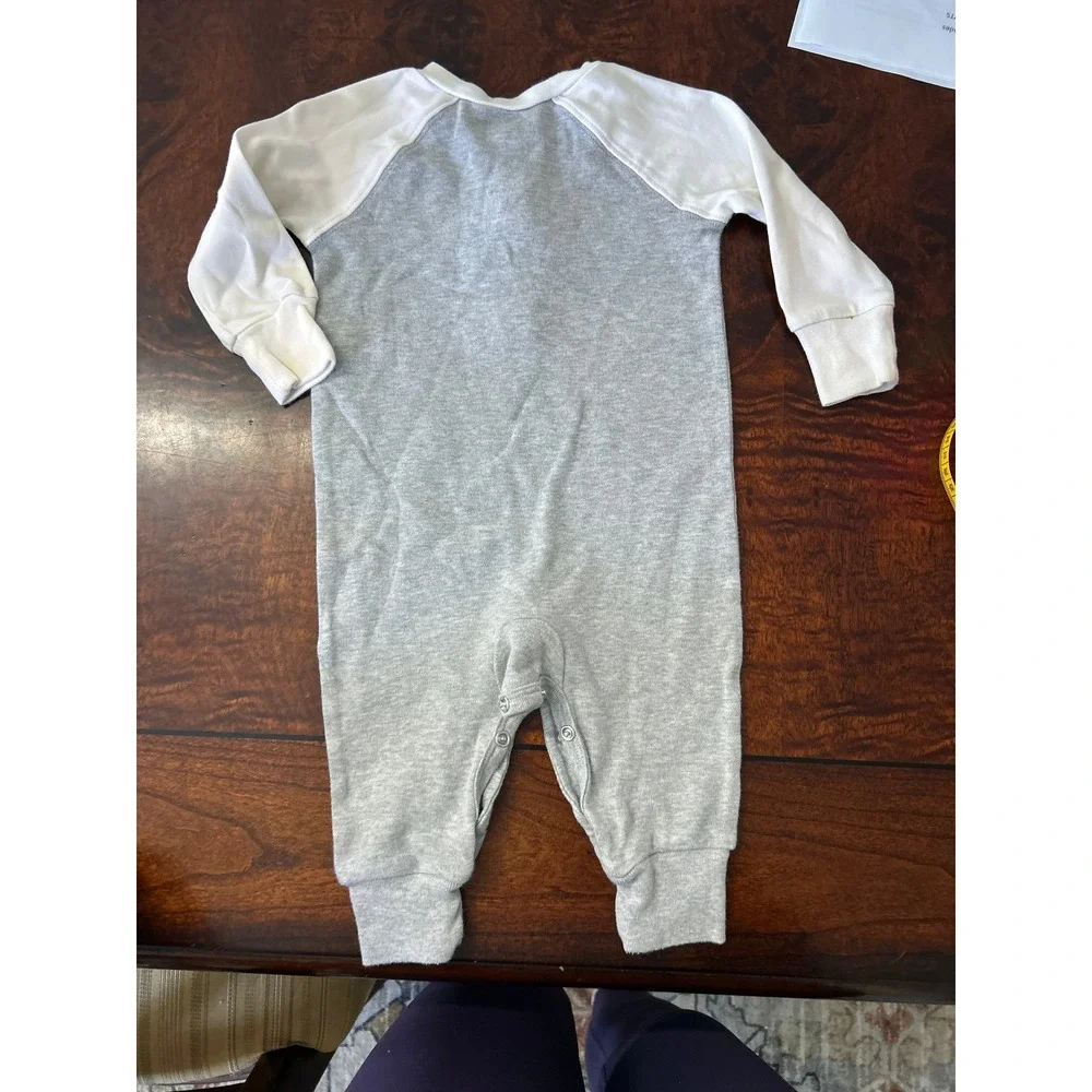 Ralph Lauren Baby Grey White Raglan Henley Coverall Romper 6M